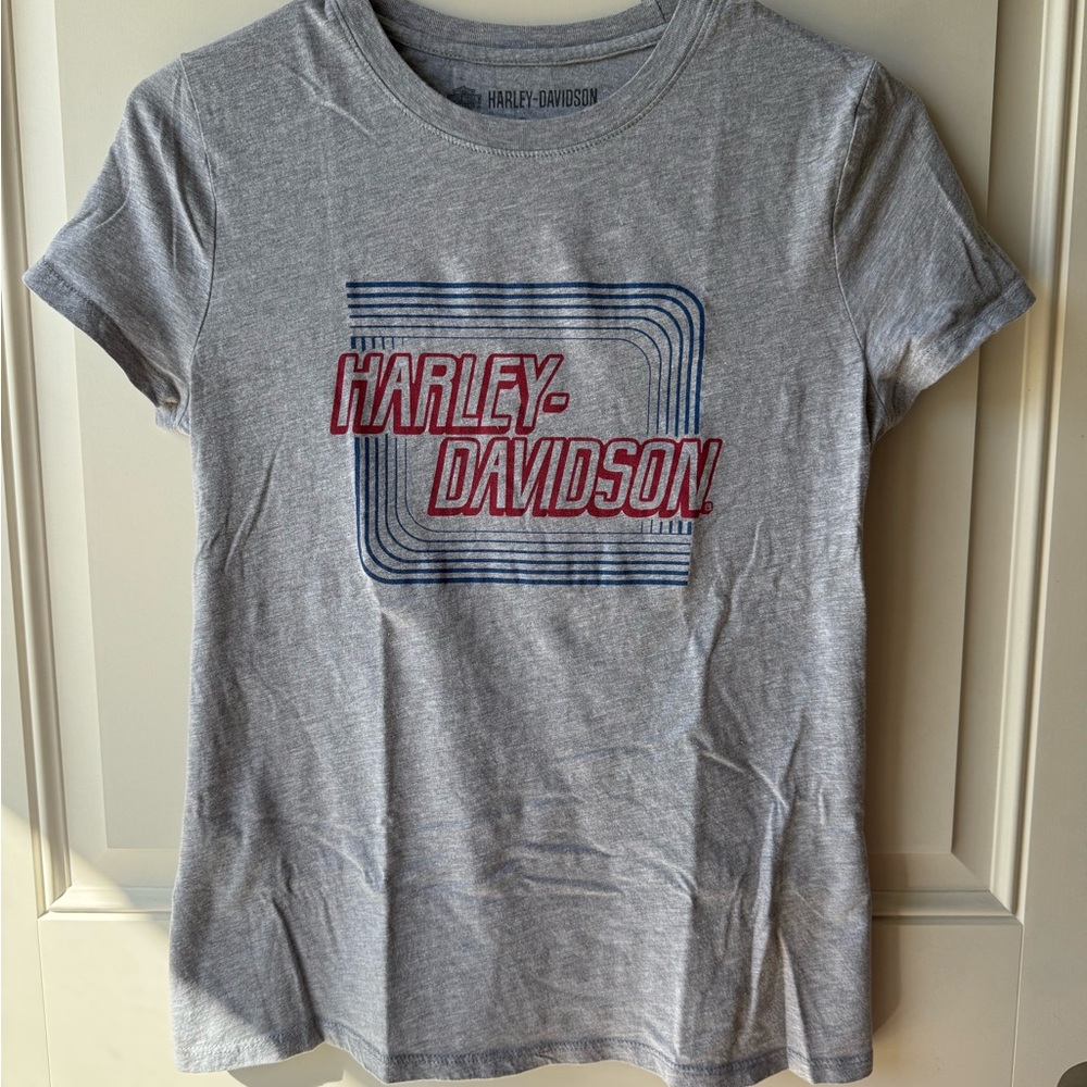 Harley-Davidson Gray Tee with Red and Blue Logo
